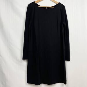 Loft Mixed Material Dress Sz 12 Black Ribbed Knit‎ Wool Rabbit Hair Sweater